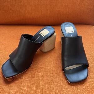 Dolce Vita Black Vegan Leather Open Toe Slide Mules Size 7 Block Heel Sandals